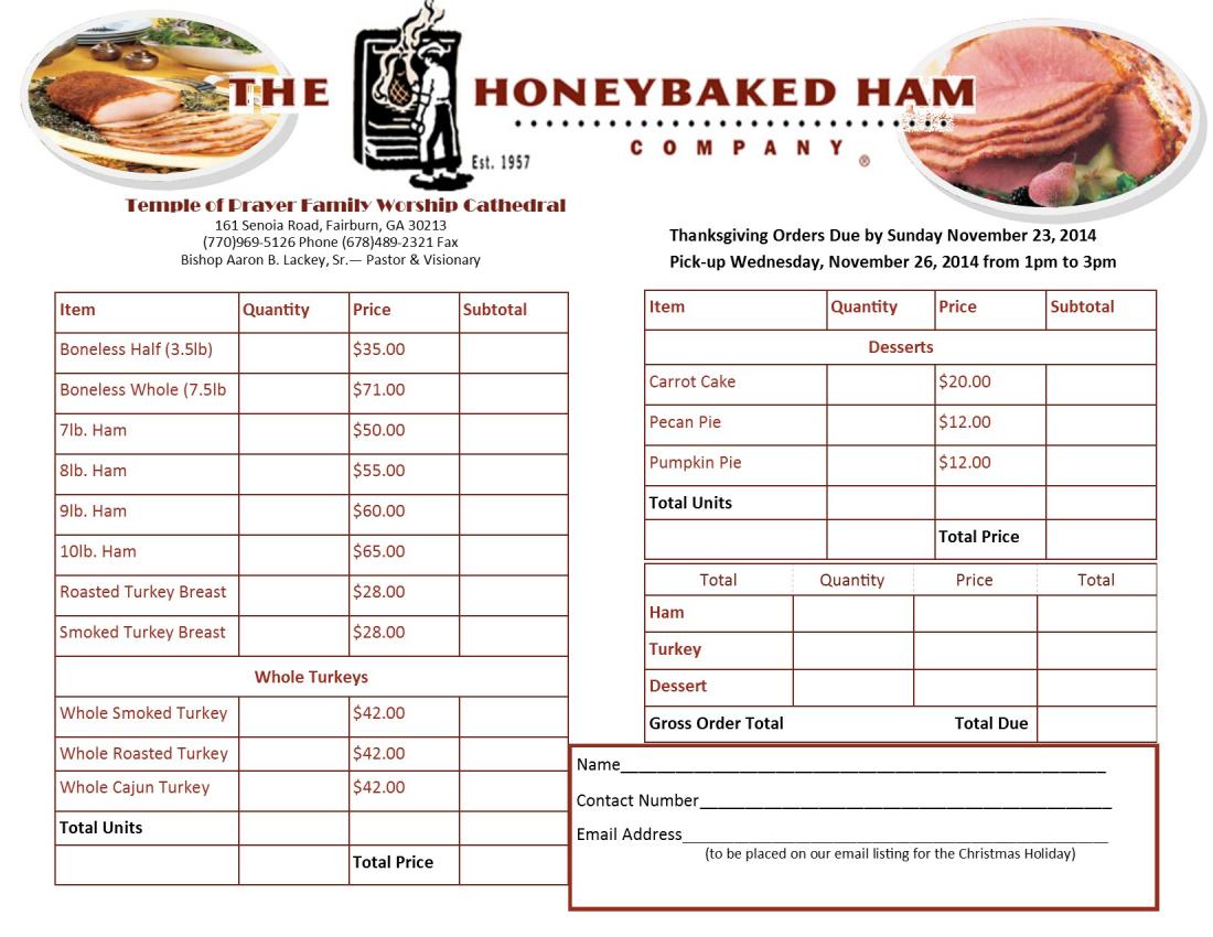 Honey Baked Ham Order Form